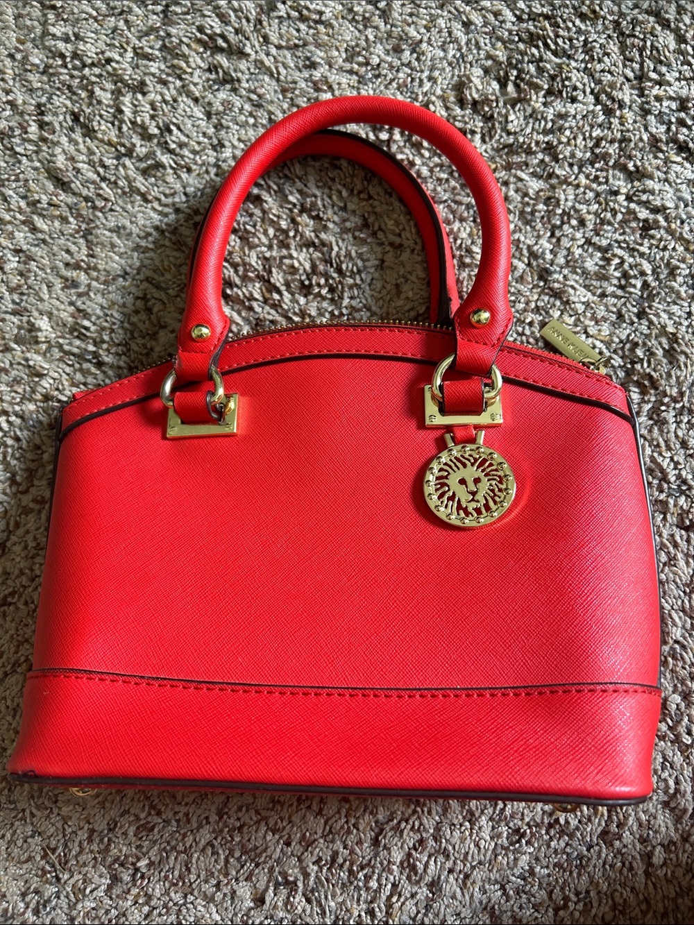 Anne Klein Red Mini Satchel with Gold Medallion